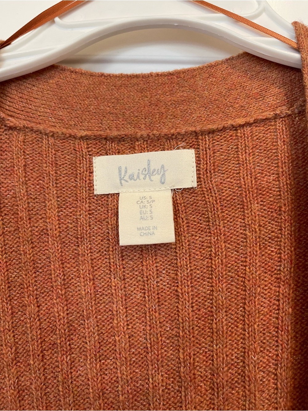 Kensie Ribbed Knit Cardigan - Rust